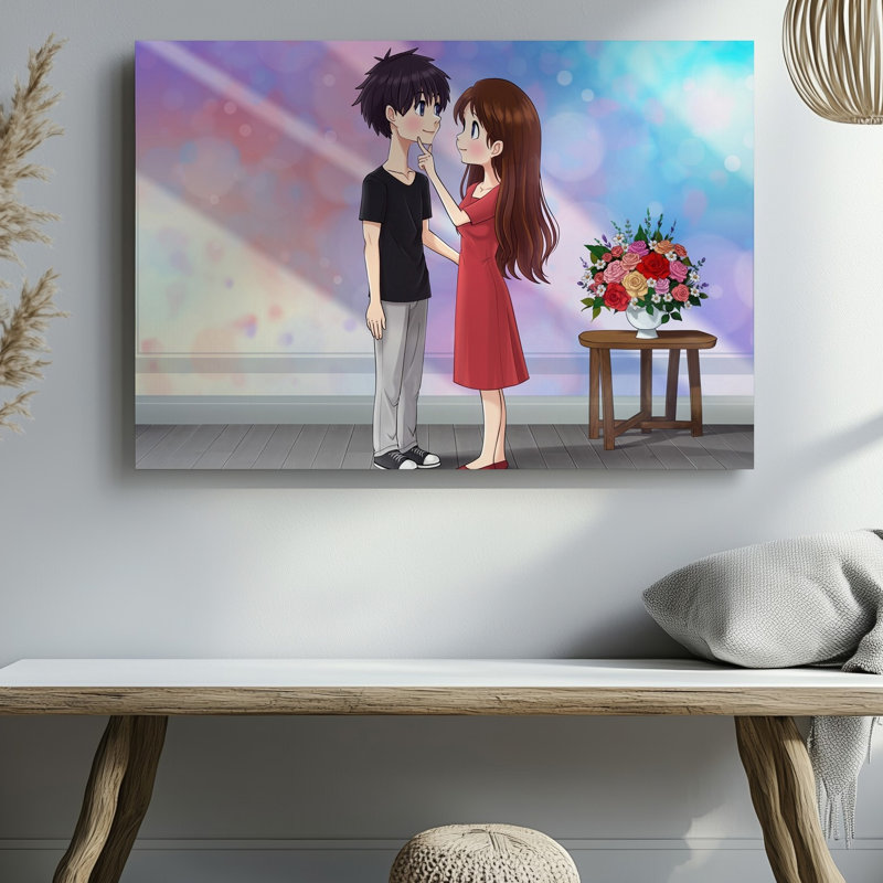 Reproduction d'art sur toile, "Un garçon et une fille dans un intérieur douillet", H 30 po x l 40 po