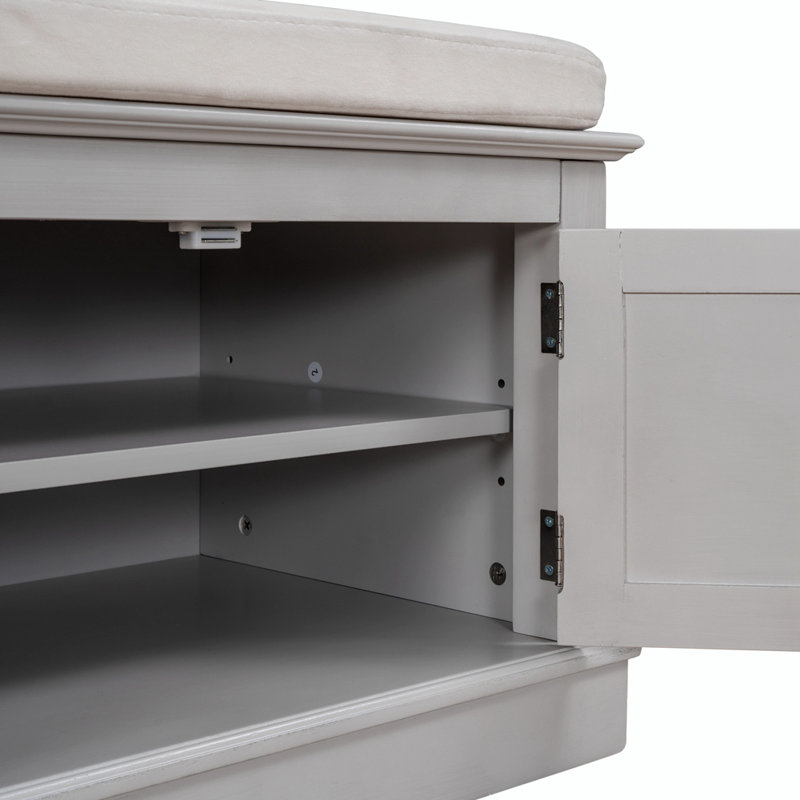 Elegant Storage Bench Entryway Bench Upholstered Bench with 4 Doors and Adjustable Shelves, White