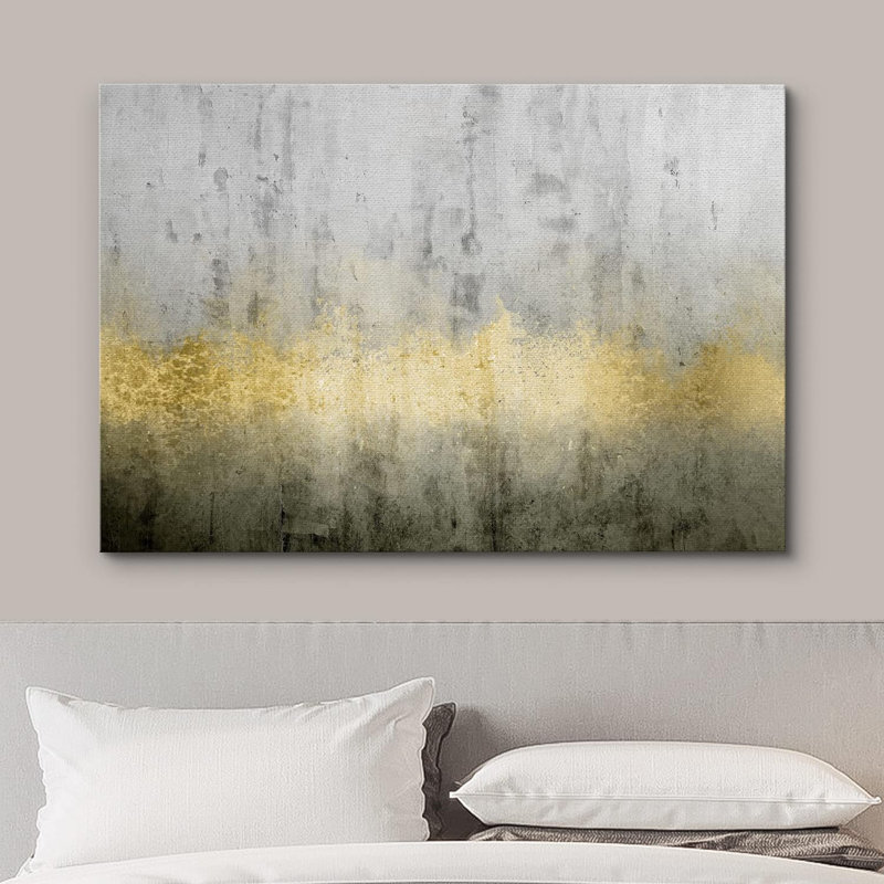 Or gris, paysage abstrait, formes sur toile