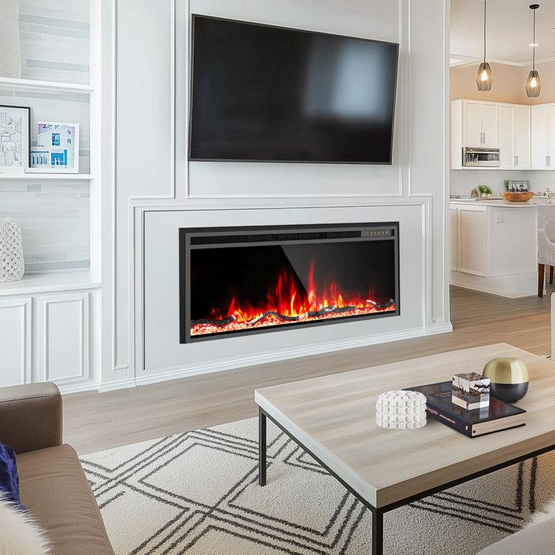 Adaha Symple Stuff Black Electric Fireplace Insert with BTU 5100, 19" H x 42.8" W x 5.3" D