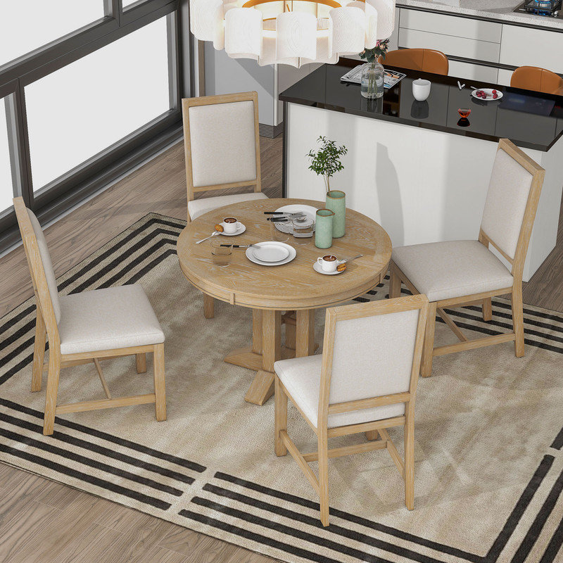 4 - Person Extendable Pedestal Dining Set, Natural Wood