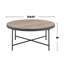 Table basse ronde en bois avec structure en métal, chêne gris vieilli