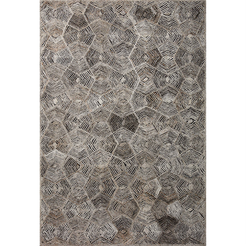 Tapis géométrique en polyester tissé à la main Emilianna, Rectangle 7 pi 9 po x 9 pi 9 po