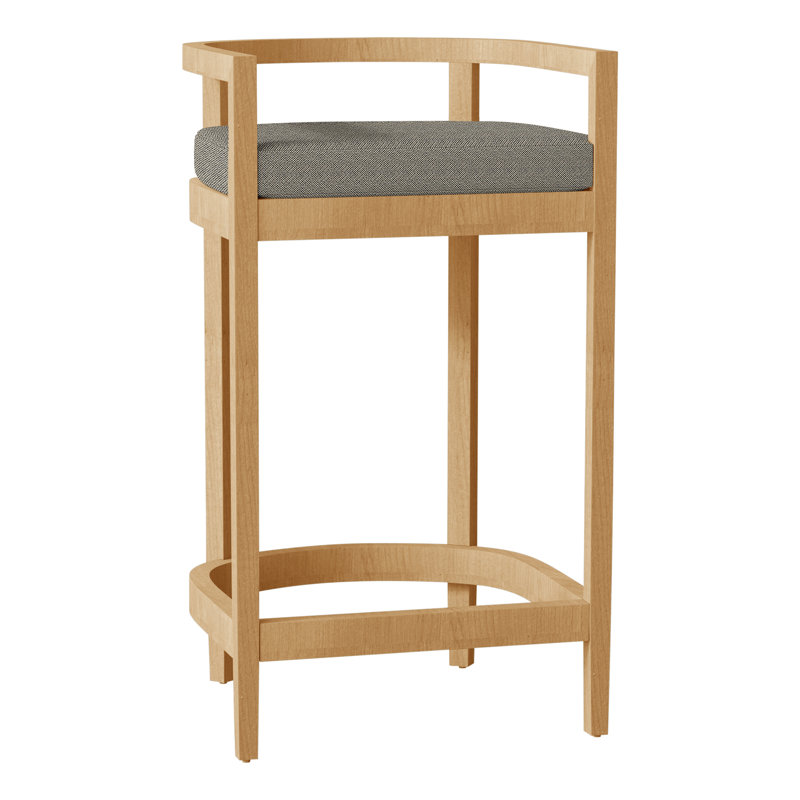 Santa Barbara Patio Bar Stool with Cushion, No Welt, Verona Mist, Oyster Teak