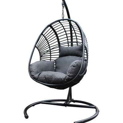 Outdoor & Indoor Black Swing Chair With Color Cushion And Base, Roomier Seat Comfortable Dark Gray Foam, Metal Structure Pe Hanging For Use, Stable Ample Soft Padding, Framework