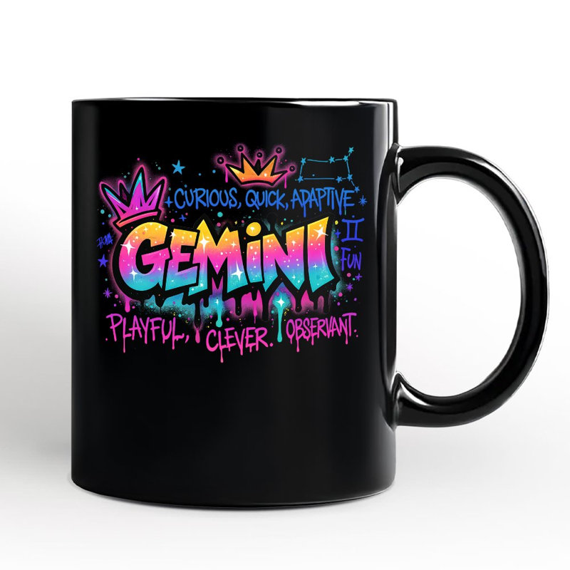 Tasse de zodiaque Gemini Graffiti, horoscope d'astrologie de style urbain, cadeau avec nom personnalisé