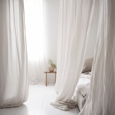 100% French Linen Semi-Sheer Curtains/Drapes Pair 