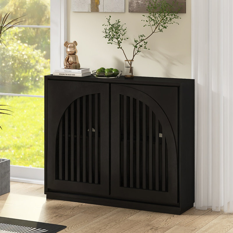 Buffet de 39 po de style Mid-Century moderne avec tablette et 2 trous de sortie, Noir
