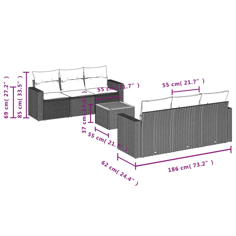 Ensemble de canapé de jardin Vidaxl Gris, brun