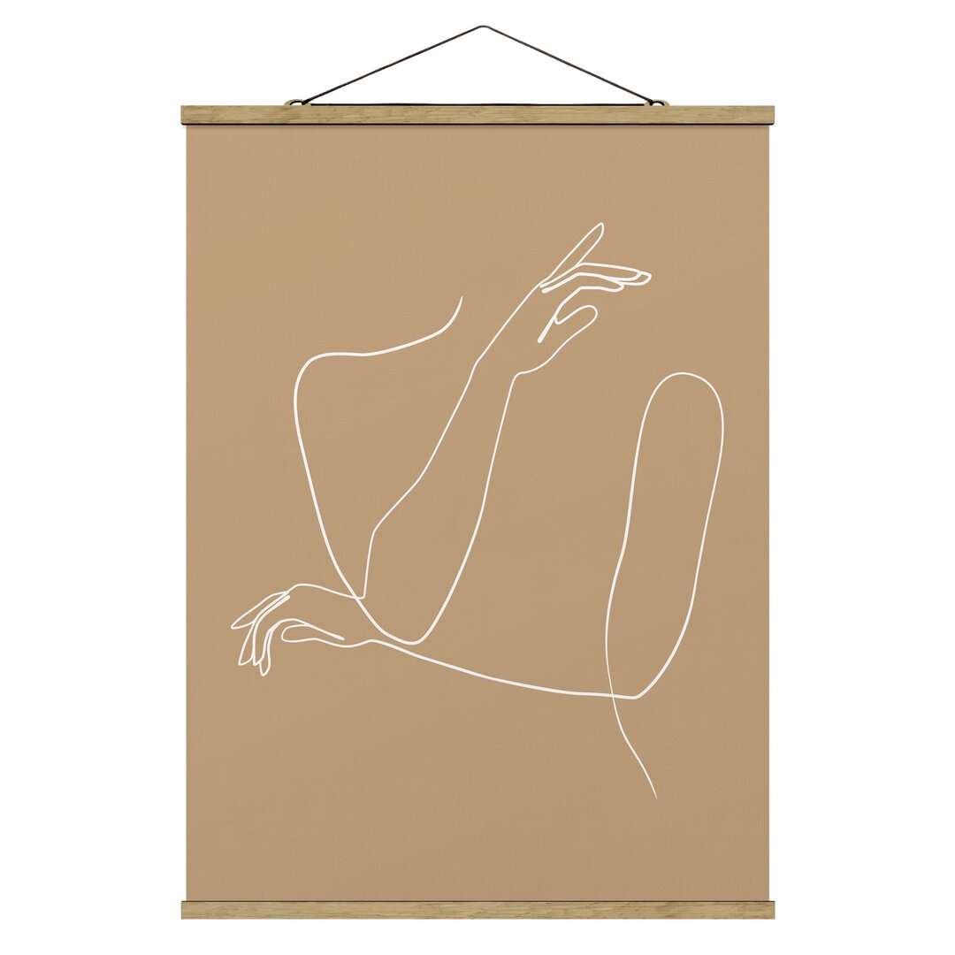 Stoffbild Mit Posterleisten - Line Art Hände Frau Beige - Hochformat 4:3