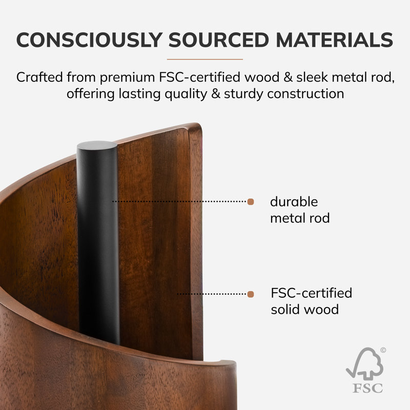 Wooden Paper Towel Holder with Top Load Space Design for Kitchen and Table Decor, Anti Skid Base, Eco Friendly Mango Wood & Metal Rod - Walnut / Black
