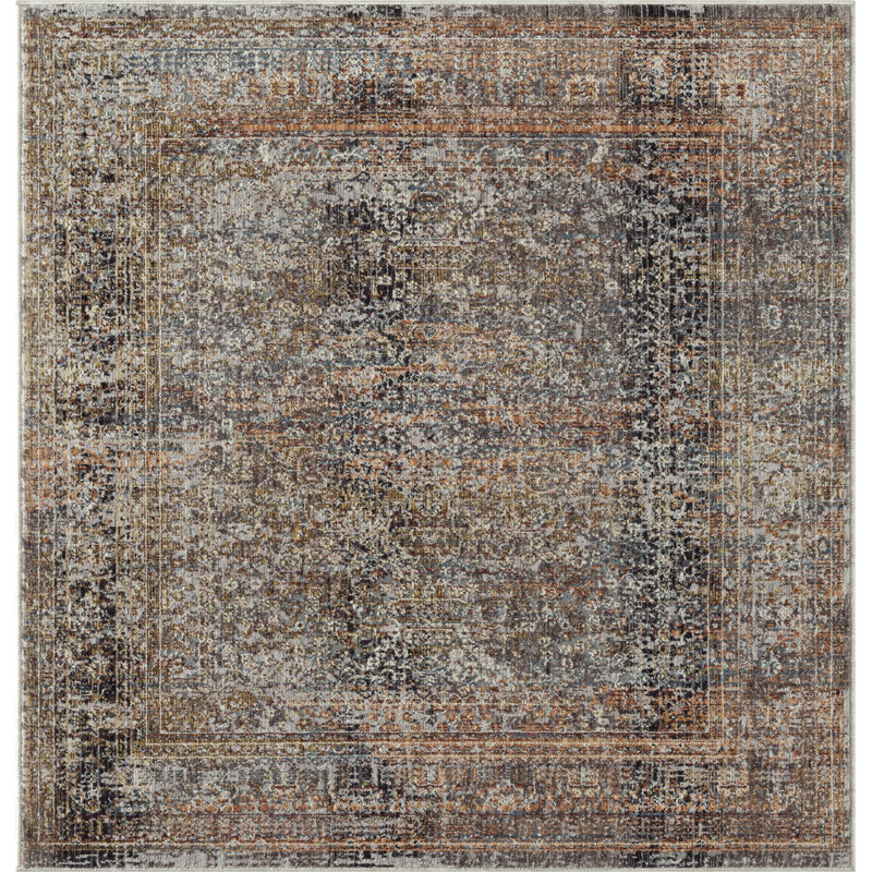 Hemet Oriental Area Rug in Gray, Square 4'