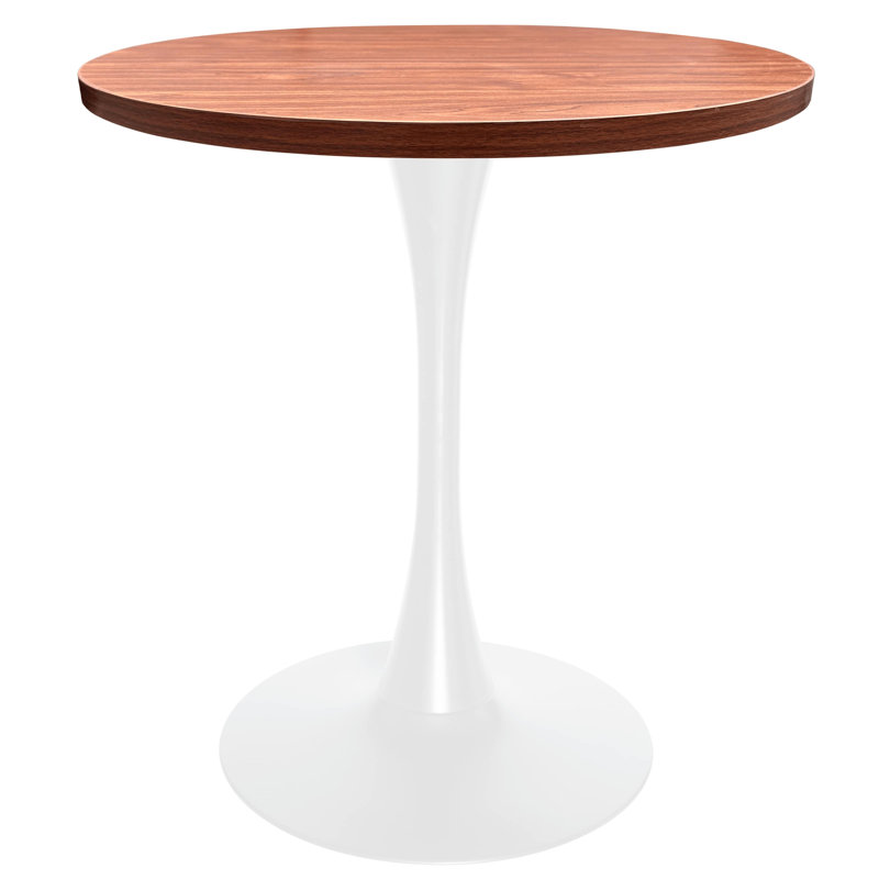 Elkton 27" Round Dining Table, Modern Small Kitchen Table with Pedestal Metal Iron Base, Circular Wooden Top Dinette Furniture for Bistro, Cafe, Apartment, and Small Spaces