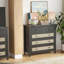 Buffet moderne en bois avec 4 tiroirs et décorations en rotin-2019357709
