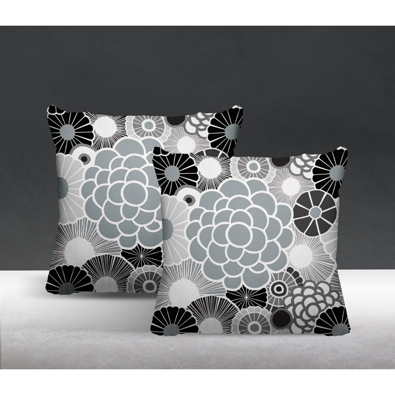 Floral Outdoor Reversible Throw Pillow, 17W" x 17H", Gray
