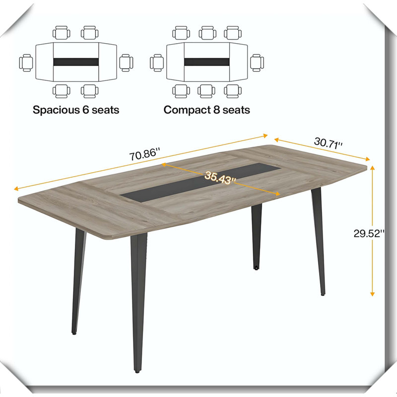 Table de réunion en forme de bateau Structure en métal durable résistant aux égratignures, Gris