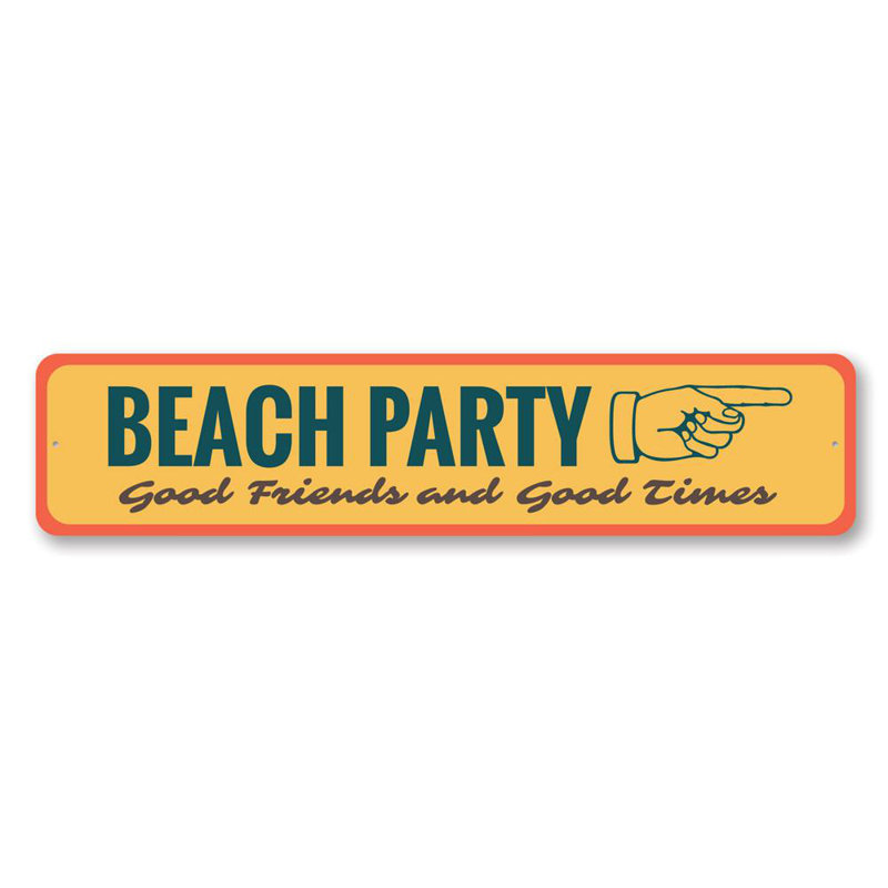 Beach Party Directional Aluminum Sign, 6" H x 24" W x 0.063" D
