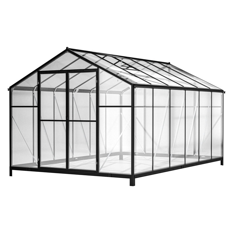 Serre en polycarbonate de 87,42 po avec ventilation et utilisation efficace de l'espace pour les portes doubles de jardin et les deux fenêtres