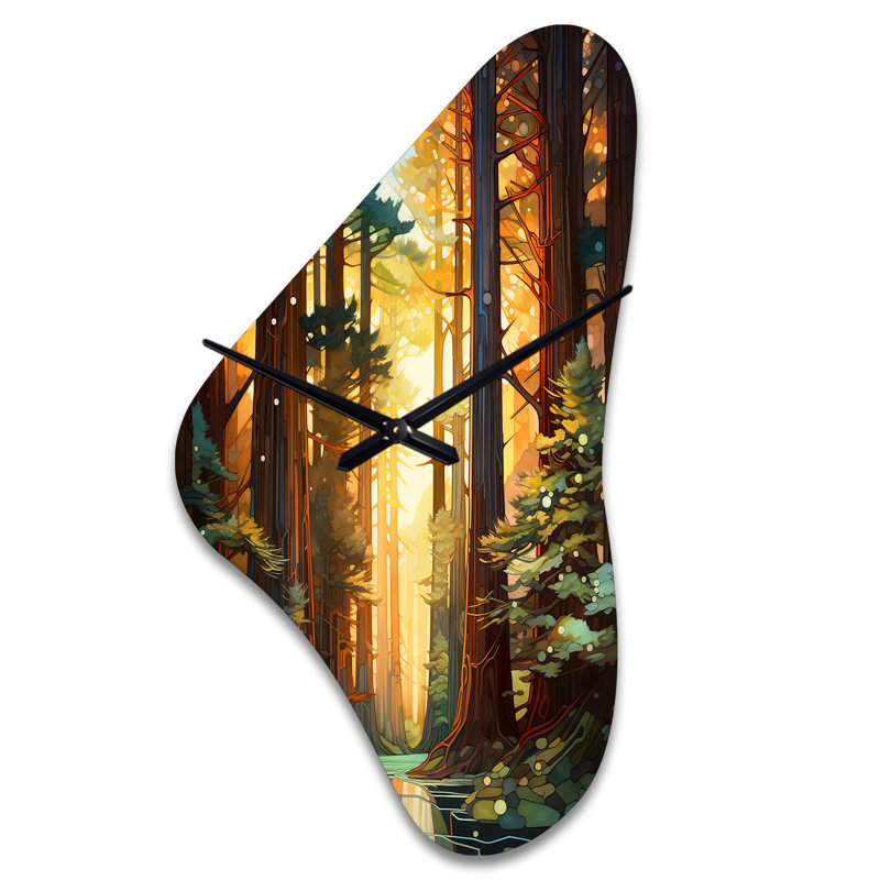 Redwood Shimmering Tree Heights I - horloge murale asymétrique en métal Redwood, Moyenne