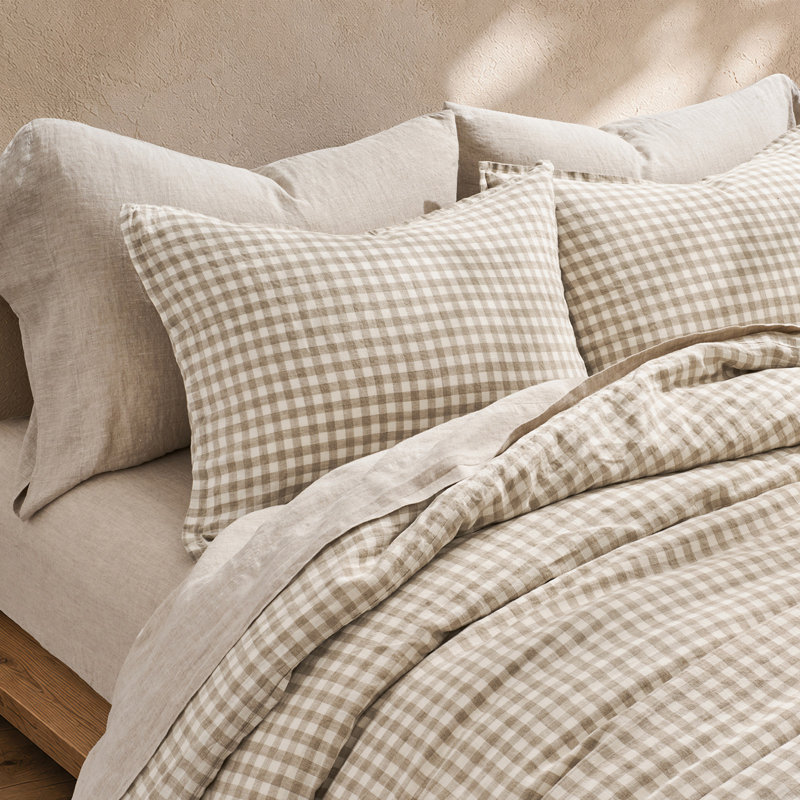Ensemble de housse de couette 100% lin EverGrace, Vichy naturel, Double / grand (90 po x 92 po)