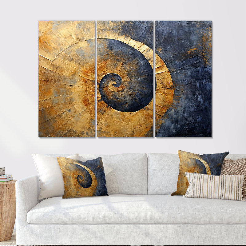 Ensemble de salon Golden Twilight Spiral II - Abstract Spirals, Toile tendue, H 28 po x l 36 po x P 1 po