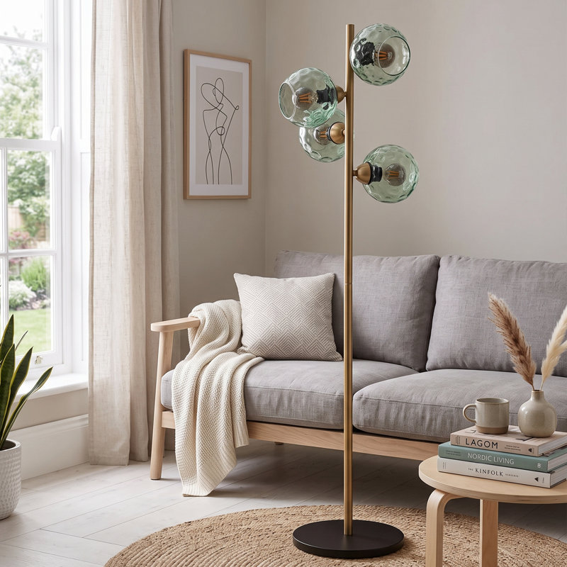 Lampe sur pied Sylvan à 4 lumières avec globe en verre doré