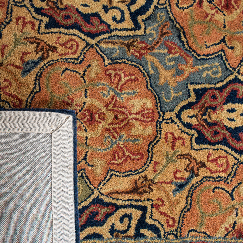 Tapis bleu / rouge / brun en laine touffeté à la main Colyt, Rond 6 pi