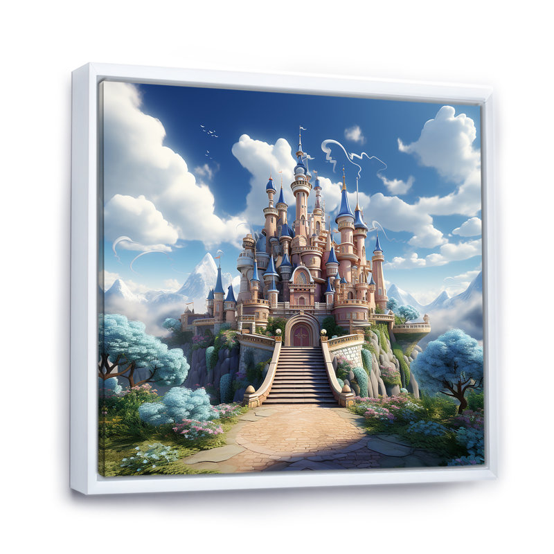Princesse, château magique, rêves I - châteaux, art mural, H 16 po x l 16 po x P 1 po, Cadre flottant blanc
