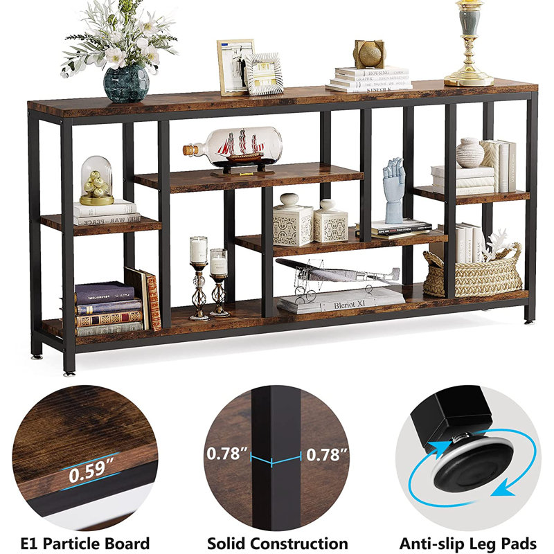 Nasser 70.86" Console Table, Black, Rustic Brown