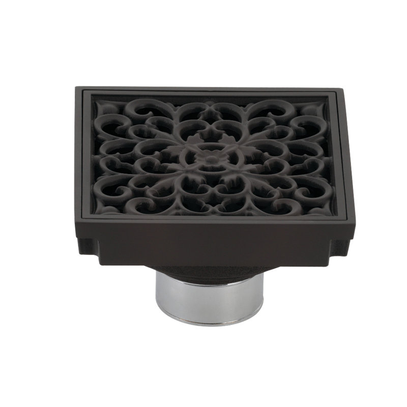 Kingston Brass Watercourse 4-Inch Square Grid Shower Drain with Hair Catcher, Oil Rubbed Bronze