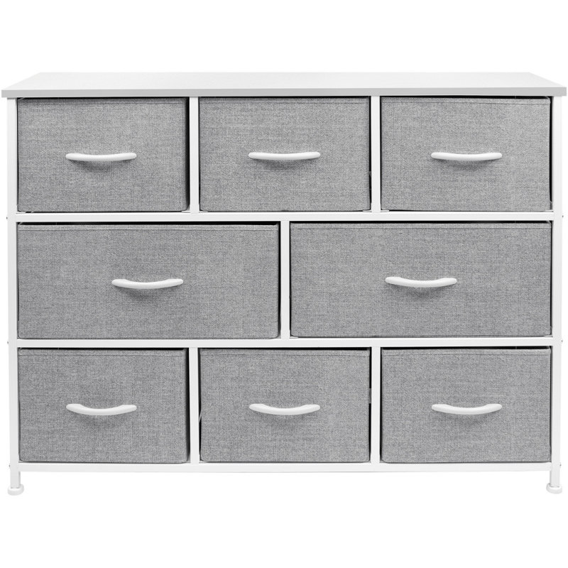 Sorbus 8 Drawers Wide Dresser with Steel Frame, Wood Top, and Fabric Bins in White