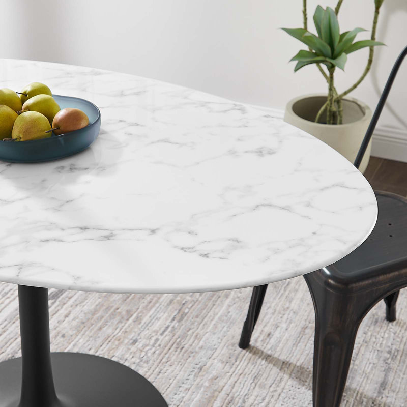 Elegant 54" Oval Marble Dining Table with Tapered Black Base