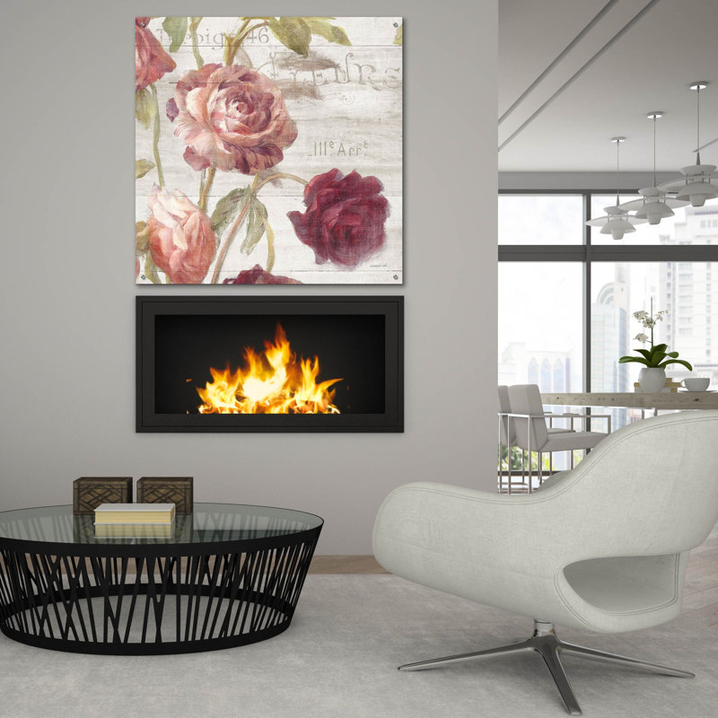 «French Roses 4» par Danhui Nai, art mural en verre acrylique, H 36 po x l 36 po x P 0,2 po