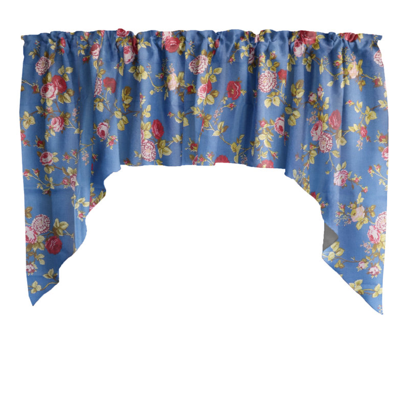 Royal Blue Cotton Floral Print Swag Window Valance