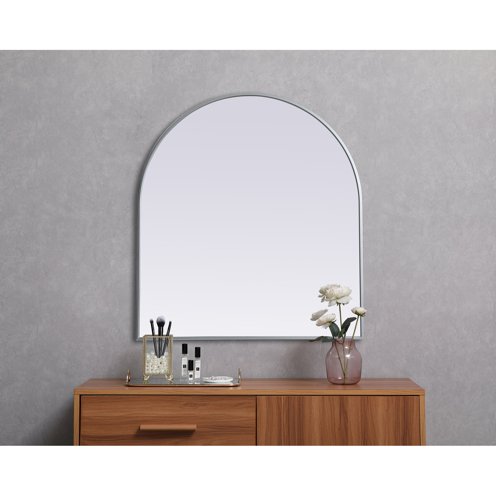 Sabine Metal Arch Wall Mirror, Silver, 36" x 33"