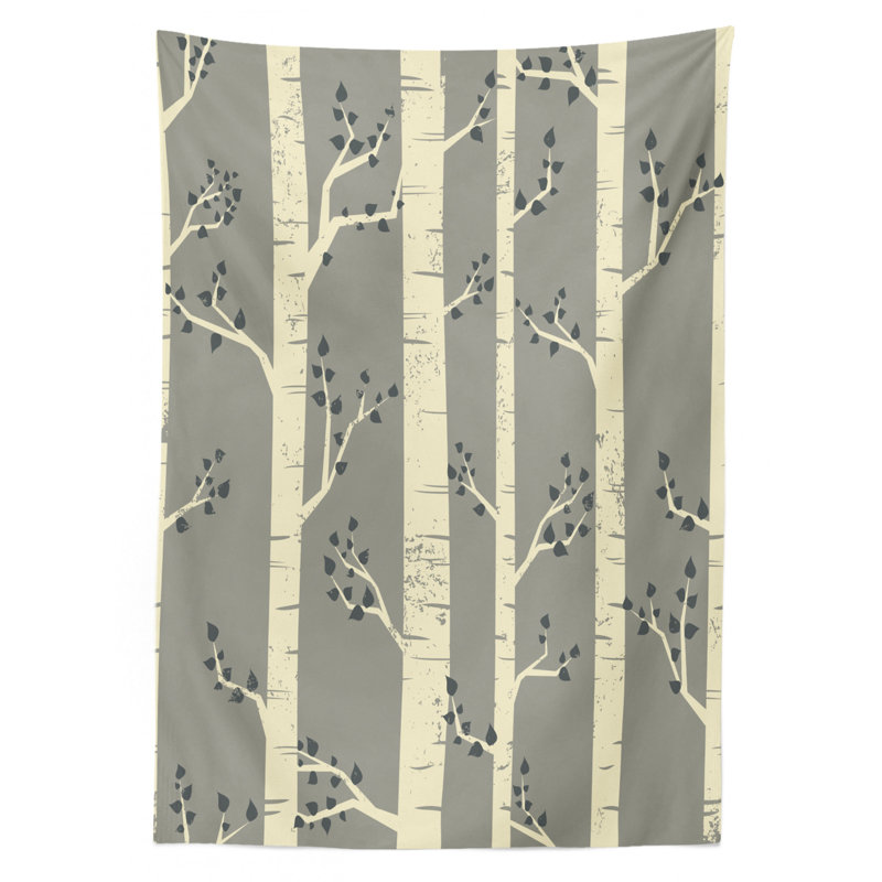 Ambesonne Grey Tablecloth, Birch Tree Branches Vintage Bohemian Contemporary Illustration Of Nature, Rectangular Table Cover For Dining Room Kitchen Decor, 52" X 70", Warm Taupe Pale Yellow