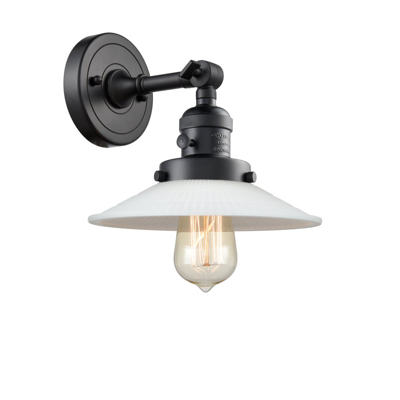 Gartner Armed Sconce, No Bulb Included, Matte Black, Matte White Halophane