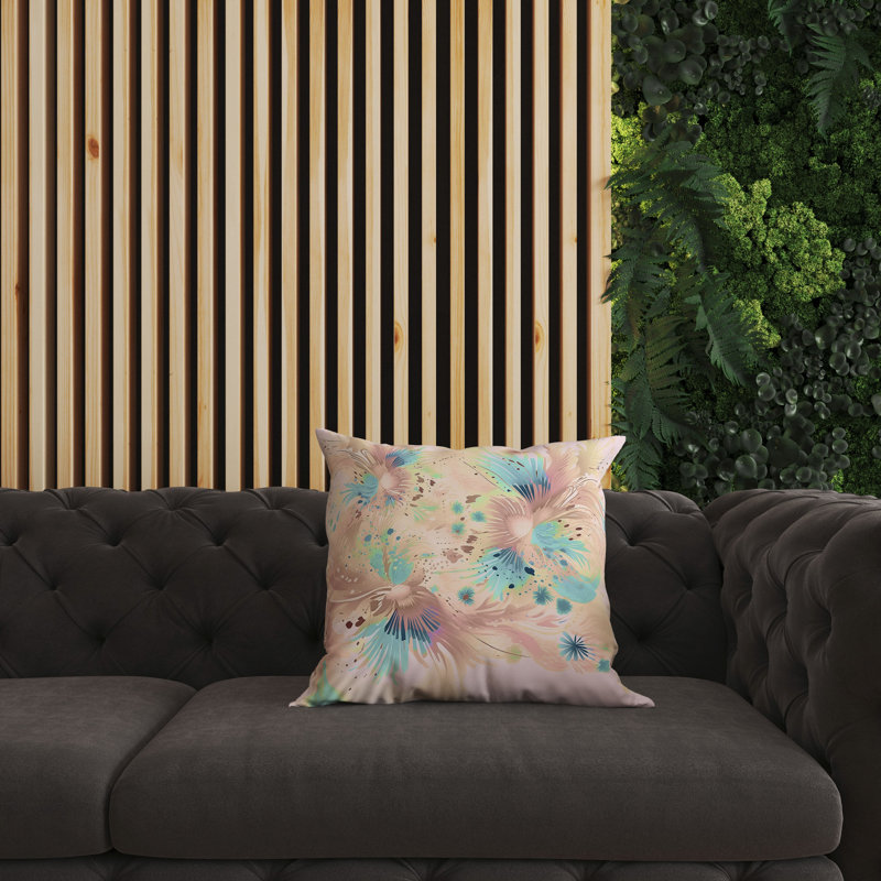Pink and Blue Faux Suede Square Throw Pillow