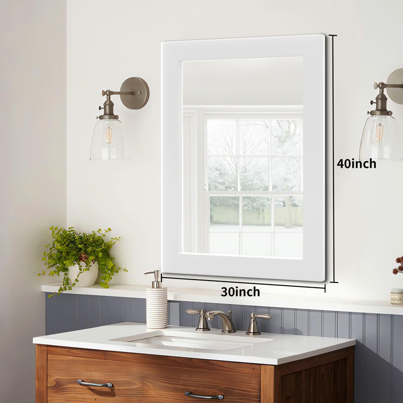 Wood Rectangle Mirror, 40" x 30", White