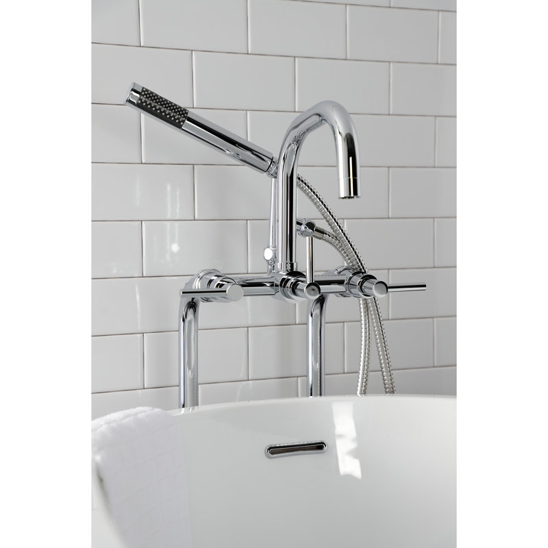 Kingston Brass Concord Freestanding Tub Faucet with Supply Line and Stop Valve, Polished Chrome, Lever