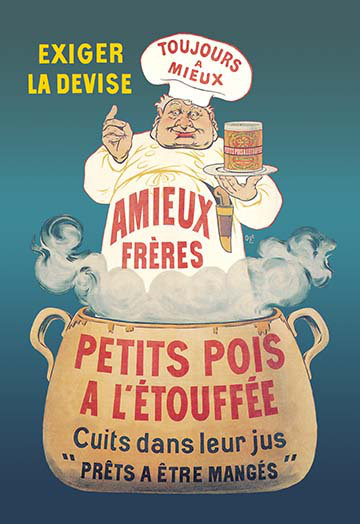 Amieux freres-petites pois une l’etouffee par eugene oge affiche rétro, H 66 po x l 44 po x P 1,5 po