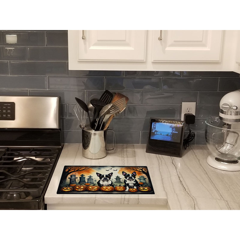 Boston Terrier Spooky Halloween Glass Cutting Board Large