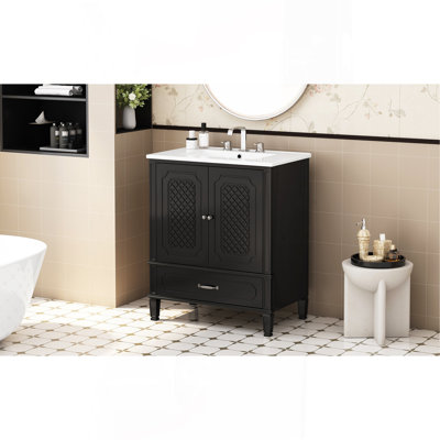 Meuble-lavabo 30 po avec lavabo style rétro, espace de rangement multifonctionnel, tablette de porte, porte à fermeture en douceur, noir