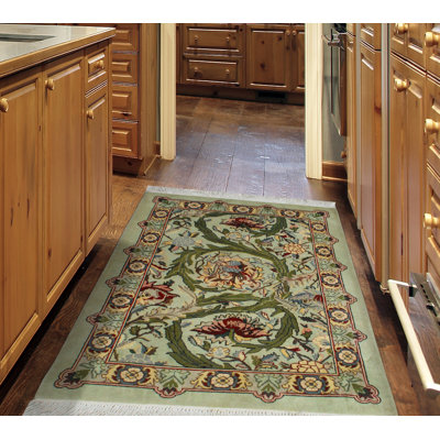 Handmade Pak-Persian Crandell Runner -  Lt. Green - Gold , 2'2" x 3'1"