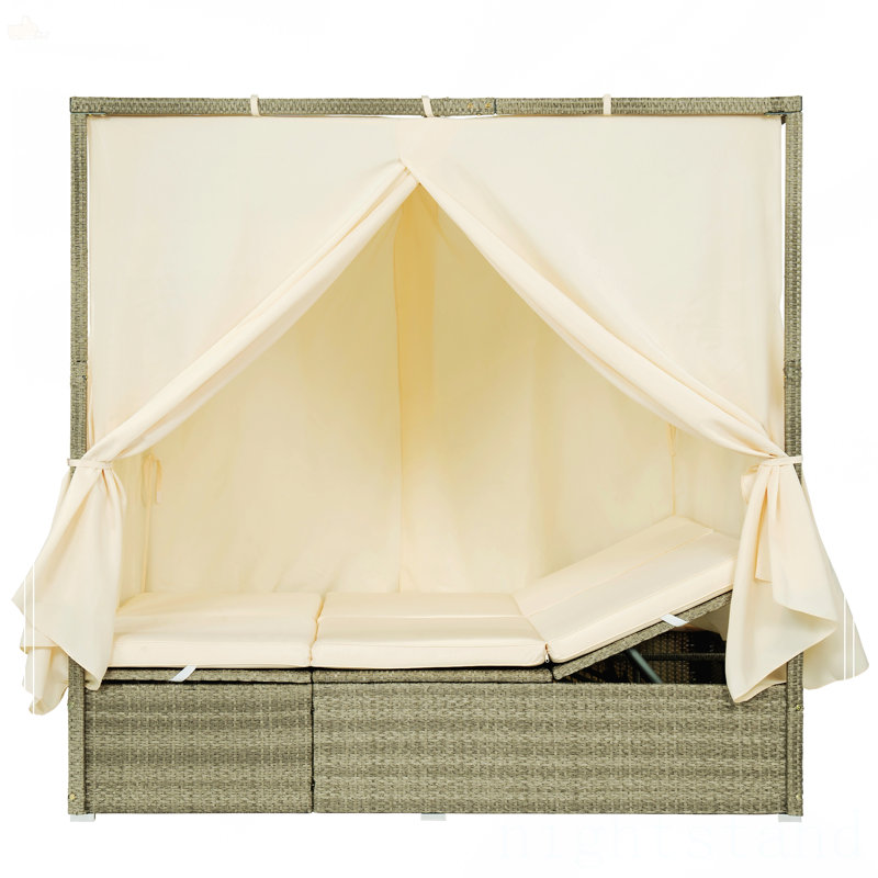 Lit de soleil réglable avec rideau, Beige