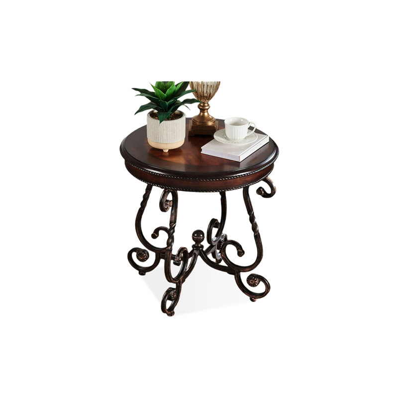 Modern Solid Wood+Metal End Table