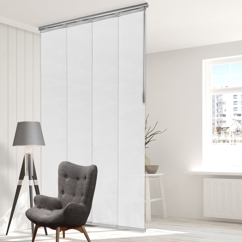 Rail simple extensible à 4 panneaux l 57 po x H 94 po, largeur de panneau 15,75 po, Mousseline brodée