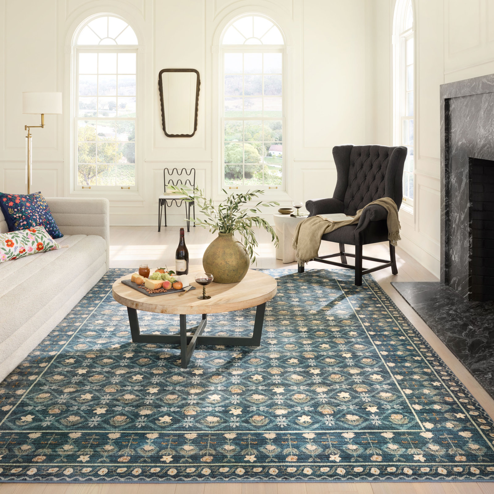 Rifle Paper Co. x Loloi Eden EDE-03 Lattice Indigo Rug feat. CloudPile, Rectangle 5' x 7'6"