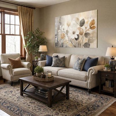 Art mural neutre sur toile à motif floral blanc, peinture texturée abstraite à feuille grise beige pour le salon, la chambre et la décoration intérieure