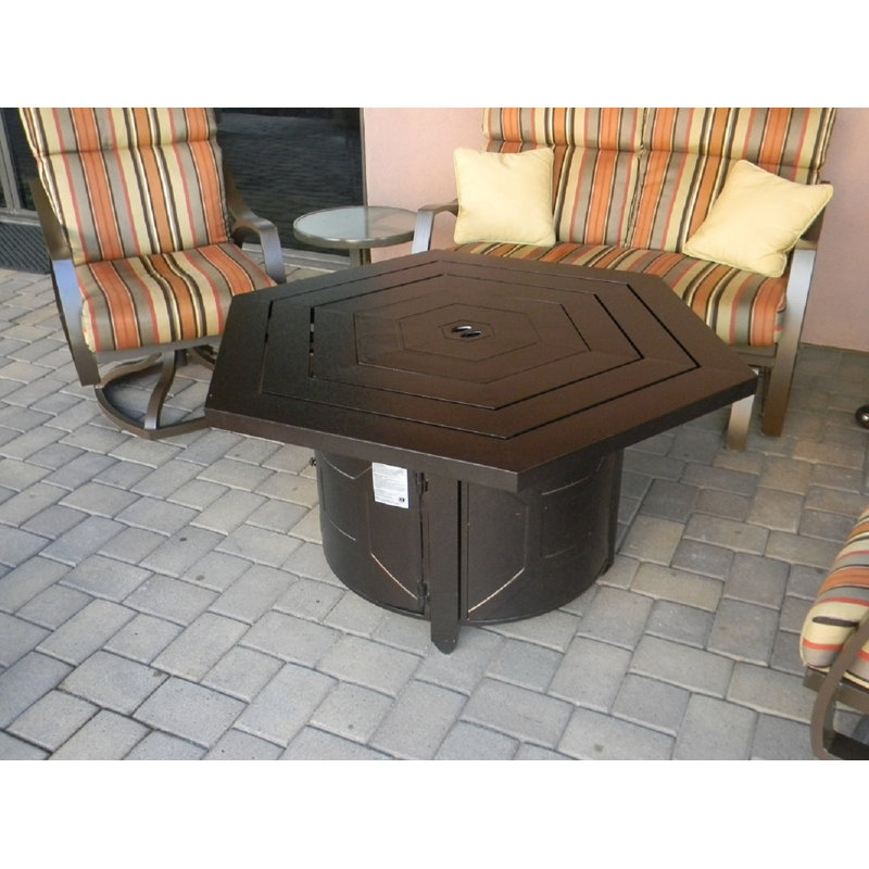 Silver Hexagonal Aluminum Propane Smokeless Fire Pit Table with Hidden Fuel Tank